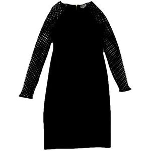 Premier Amour Black Bodycon‎ Eyelet Mesh Little Black Dress Glam Midi Size 8
